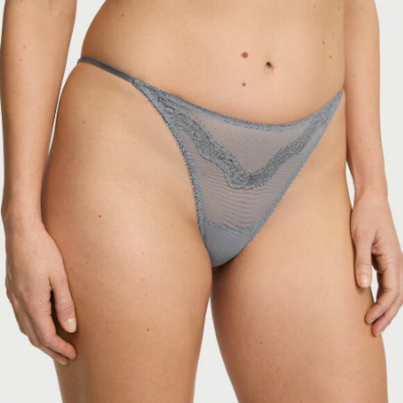 MEDIUM {Victoria's Secret} Gray Lace Rhinestones Bikini Panty - Picture 5 of 6